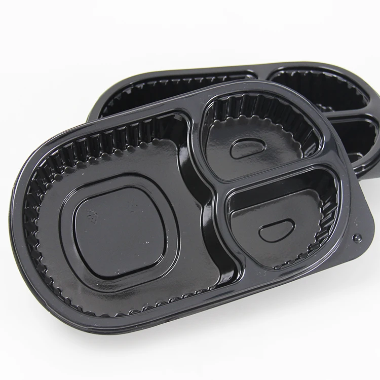 

Round Plastic Disposable Lunch Box With Lids Takeaway Food Bento Package Round Plastic Disposable Eco Lunch Box, Black white clear
