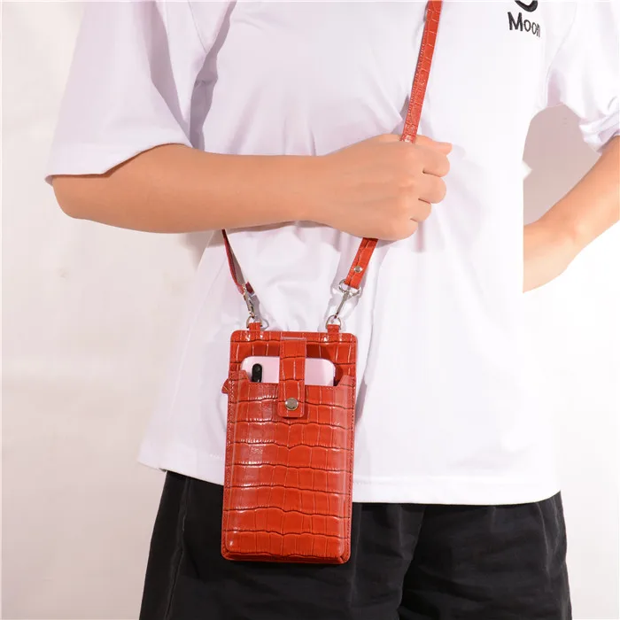 

Hot Sales Crocodile Embossed Cow Leather Mobile Phone Pouch Women Crossbody Cell Phone Bags, Customize color