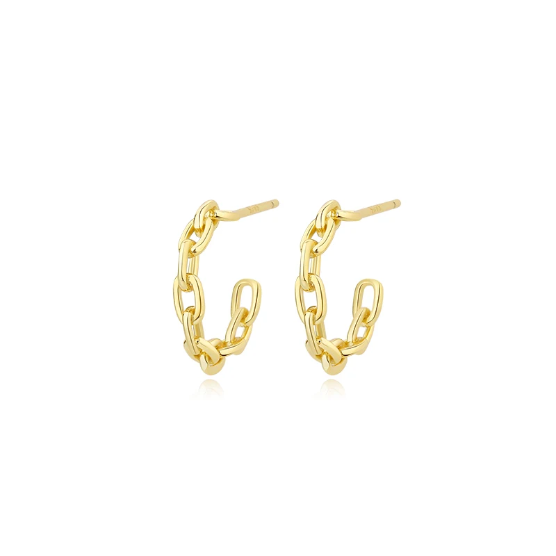 

Women fashion 925 sterling silver gold plated cable link chain hook studs earrings