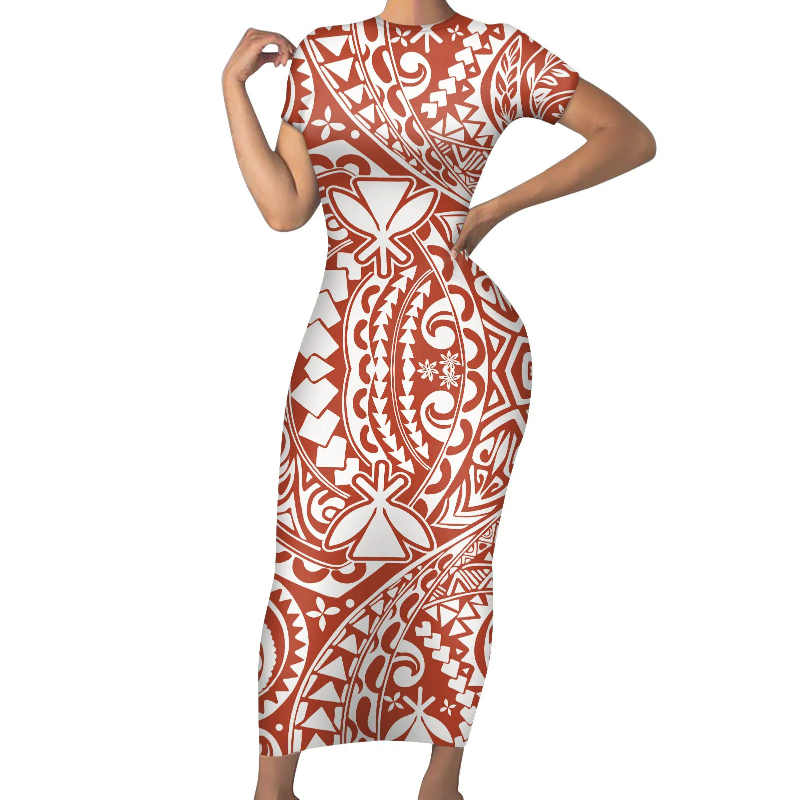 

Hot Selling Unique Tribal Hand Painted Design Polynesian Designer Print Oversize Girls Sexy Bodycon Office Shirts Short Sleeves, Customized color