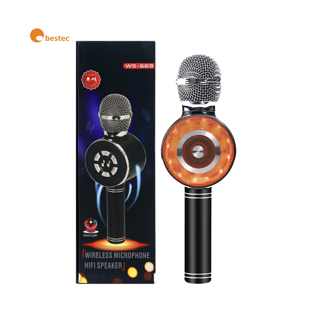 

WS668 LED Light Karaoke Microphone Wireless speaker portable handheld microphone