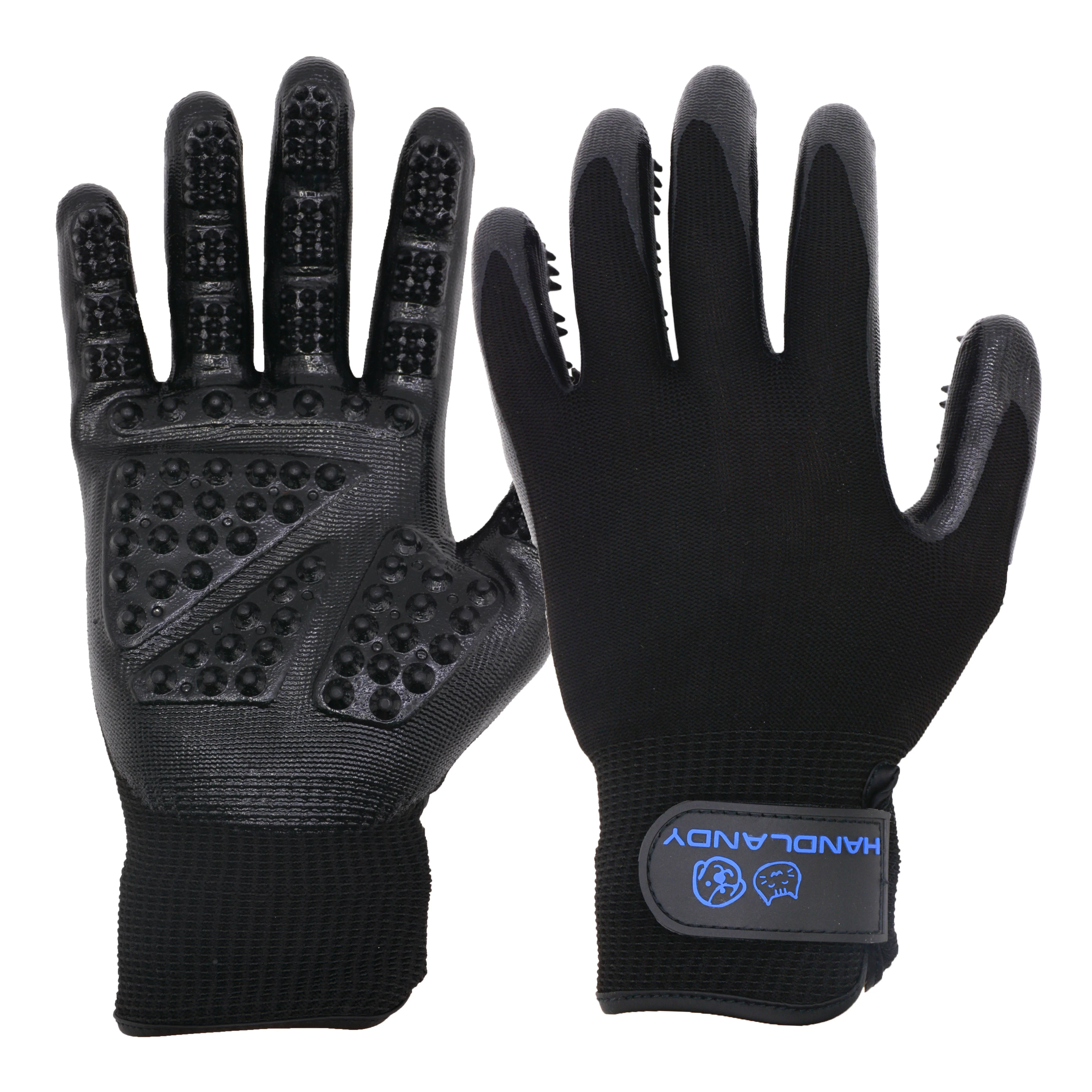 

HANDLANDY in stock grooming knitted comfortable bursh pet cleaning gloves for dog cat horse, Black
