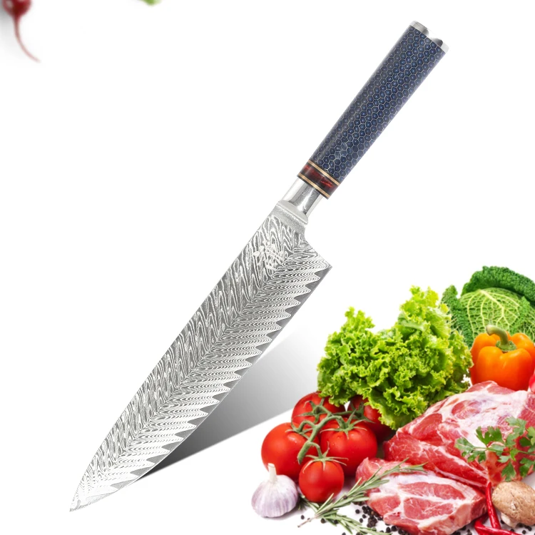 

New 8 inch stainless steel kitchen knife Damascus kitchen knife with honey comb handle