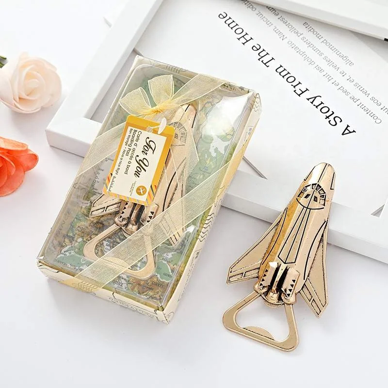 

New Style Creative Custom Zinc Alloy Airplane Wedding Favor Vintage Portable Bottle Opener For Gifts, Gold