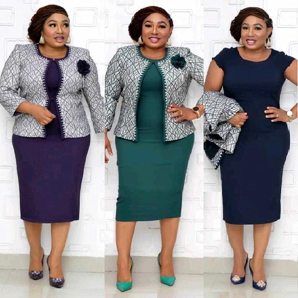 

2021 New Arrival Women 2 Piece Set African Office 2 pcs Suits Plus Size Dress 2xl-6xl, As showed