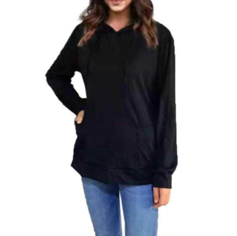 Autumn Long Sleeve Women'S Hoodies Solid Color Tops Sweatshirt With Pocket