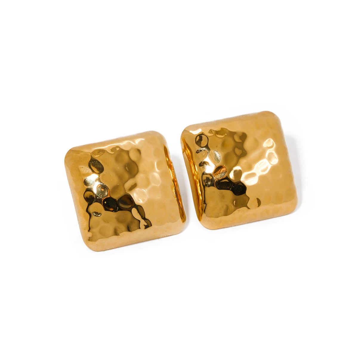 

J&D Jewelry Geometric Stainless Steel 18K Gold Plated Hammer Design Chunky Square Stud Earring for Girls