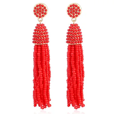 

New Arrival Ethnic Style Multi Color Resin Bead Long Tassel Earring Seed Bead Tassel Stud Earrings For Women
