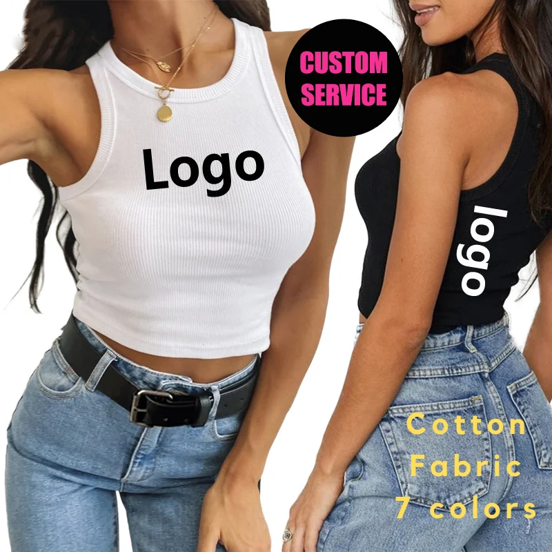 

2022 Hot Custom Logo Summer Ladies Bulk Plain White Black Ribbed Crop Womens Shirts And Tank Tops, Customized color