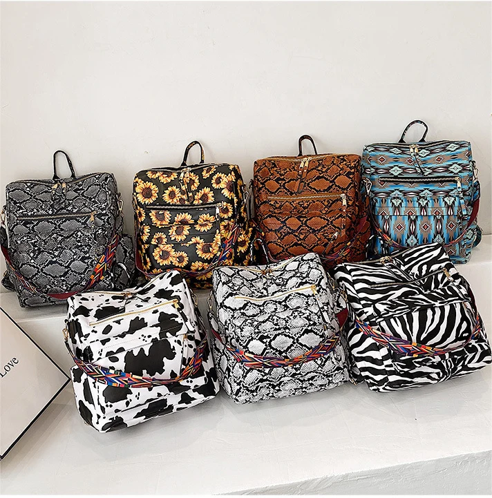 

Fashion Large Capacity Snakeskin Zebra Print Backpack Multifunction Leisure Travel Bags Animal Leather Backpacks with Strap