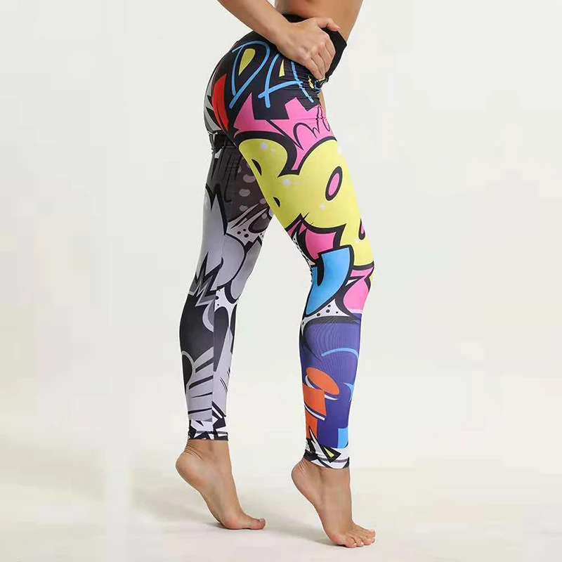 

New Fashion Letter Print Leggings Women Slim Fitness High Waist Elastic Workout Leggings for Gym Sport, Mixed color