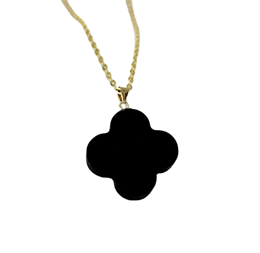 

4 leaf clover design dark black nephrite jade 18k Gold necklace customized logo pendant dropship worldwide shopify / amazon