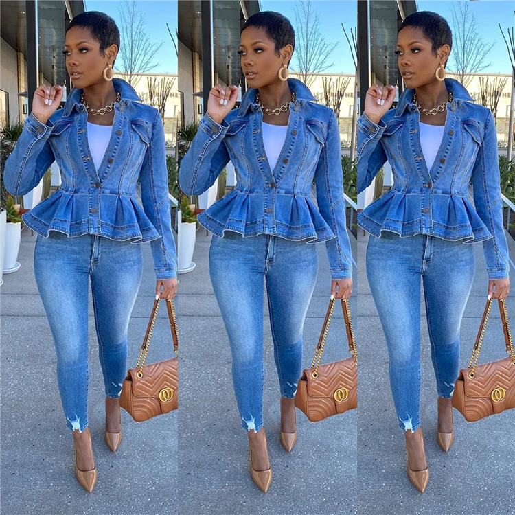 

Favourite Fashion Autumn Women Clothing Long Sleeve Blue Jean Jackets For Ladies