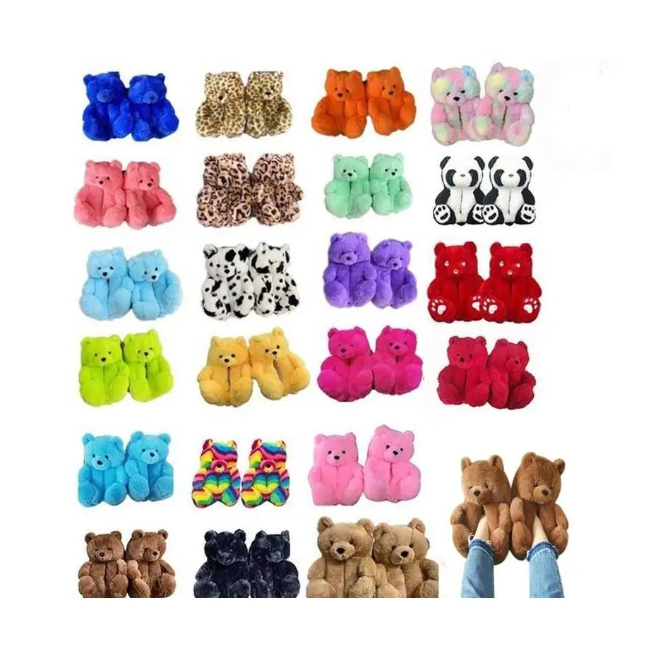 

Us Stock Plush Teddy Bear House Slippers Brown Women Home Indoor Soft Anti-Slip Faux Fur Cute Fluffy Pink Winter Warm Shoes Fy74