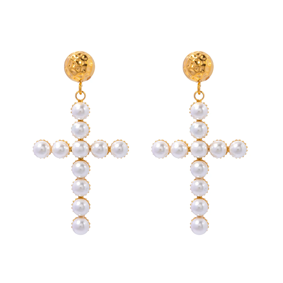 

J&D Stainless Steel 18K Gold Plated Jewelry Pearl Beaded Cross Earring for Women Fashion Jewelry