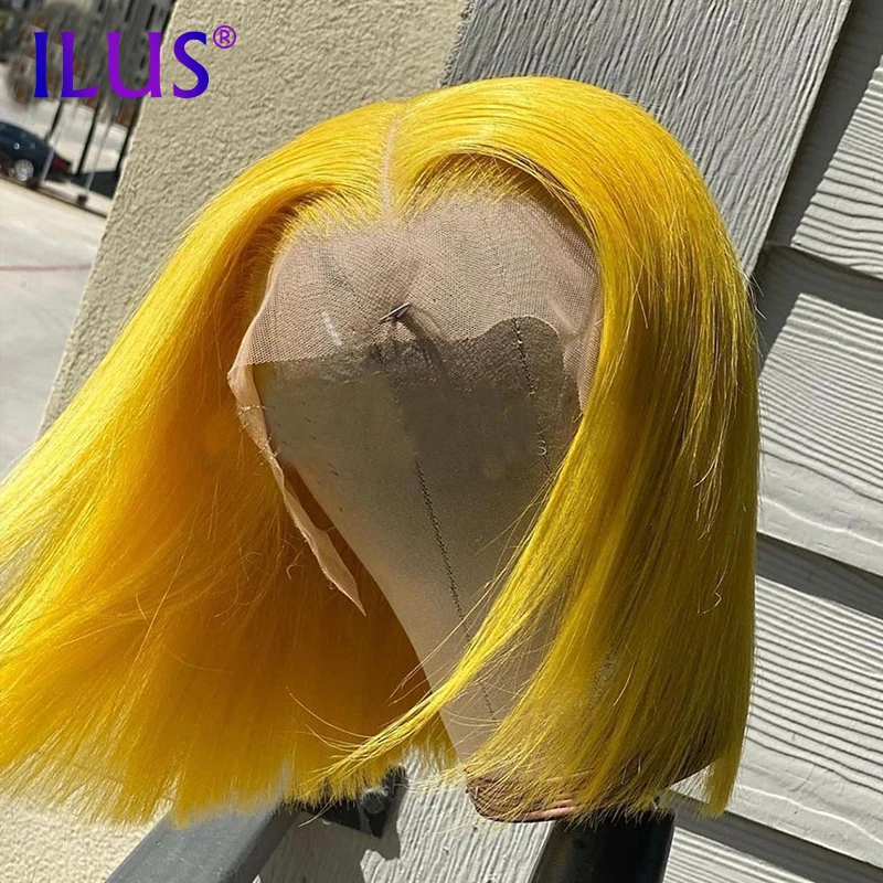 

HD Lace Frontal Bob Wigs With Bangs Yellow/Green/Bule Colored Bob Wig Blonde 613 Bob Wigs Human Hair Pre Plucked Short Bob 150%