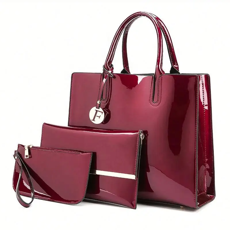 

2020 New Trendy Ladies Women Luxury 3 In 1 Handbag Set Patent Leather Shoulder Tote Hand Bags Set