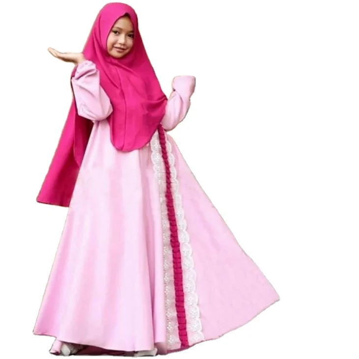 

Spring autumn children long sleeve pink muslim girls dresses skirts and headscarves two pieces kids suits, Multi colors