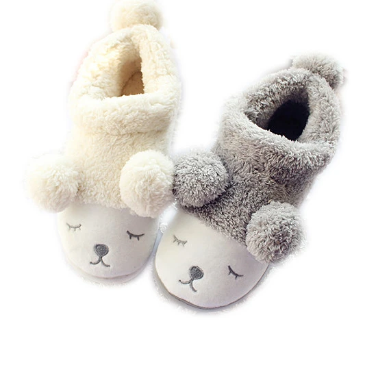 

Cartoon Cute Squinted Little Sheep Indoor Home Slippers Lamb Pompon Couple Slippers Bag Heel with Cotton Slippers, 3 colors