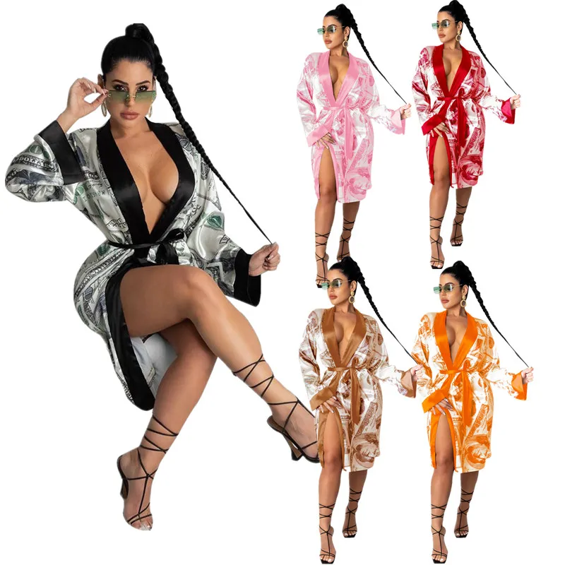 

Huiya 2022 sexy satin robe sleepwear nightgown money robe spring summer sleepwear silk pajamas kimono robe for women