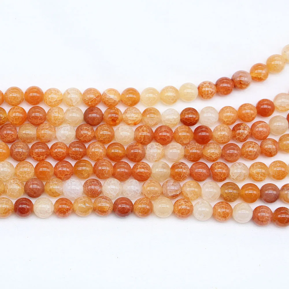 

1 strand/lot 6/8/10mm Natural Red Crackle Agates Stone Bead Round Loose Spacer Beads For Jewelry Making Findings DIY Bracelet, Orange