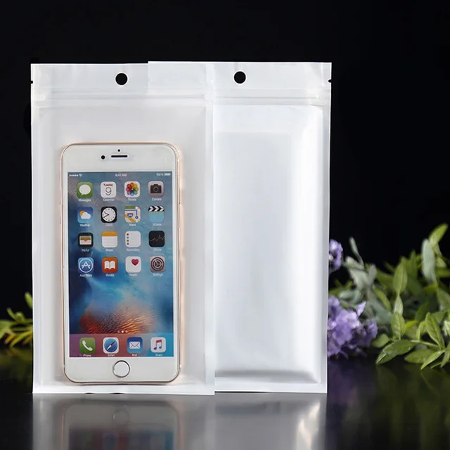 

Clear White Pearl Film packaging Zip lock Plastic Bag With Hang Hole For Packaging Phone Case