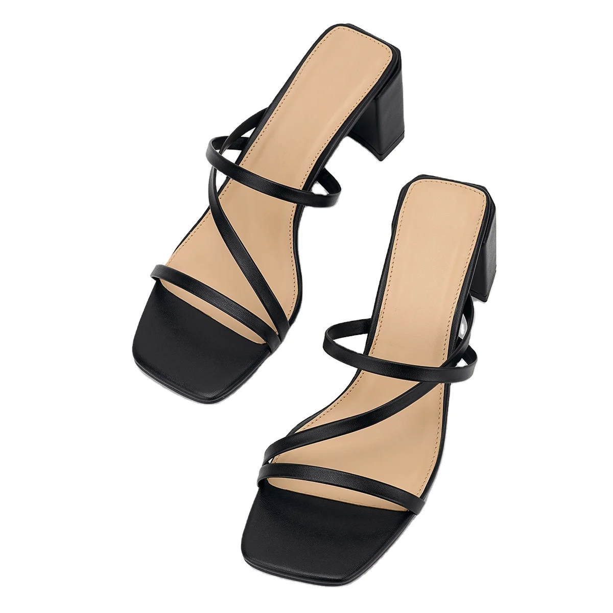 

Ladies Fancy straps Heeled Sandals Female Summer footwear For Ladies Slip On Square Toe Women High Heel Shoes slipper shoes, White, black