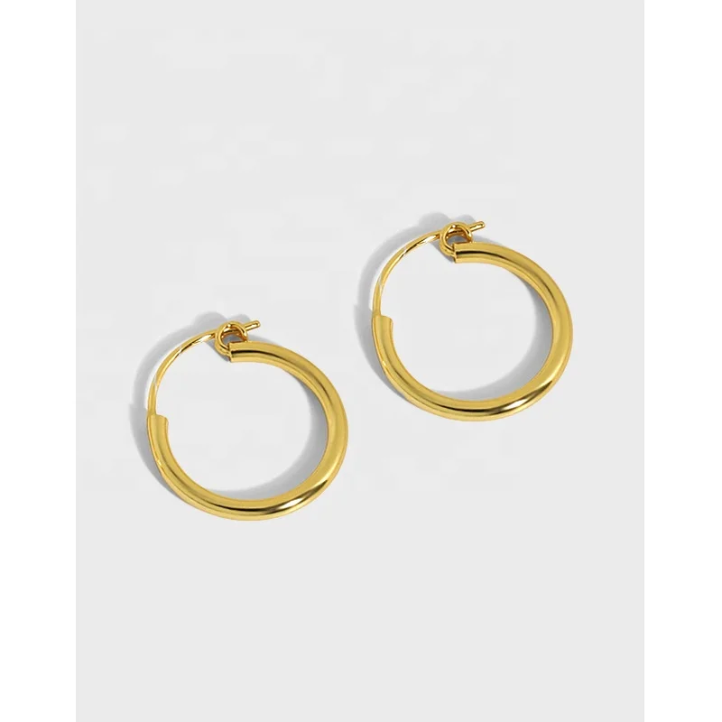

Simple Design Geometric 18K Gold Plated Hoop Earring 925 Sterling Silver Circle Hoop Earrings for Women