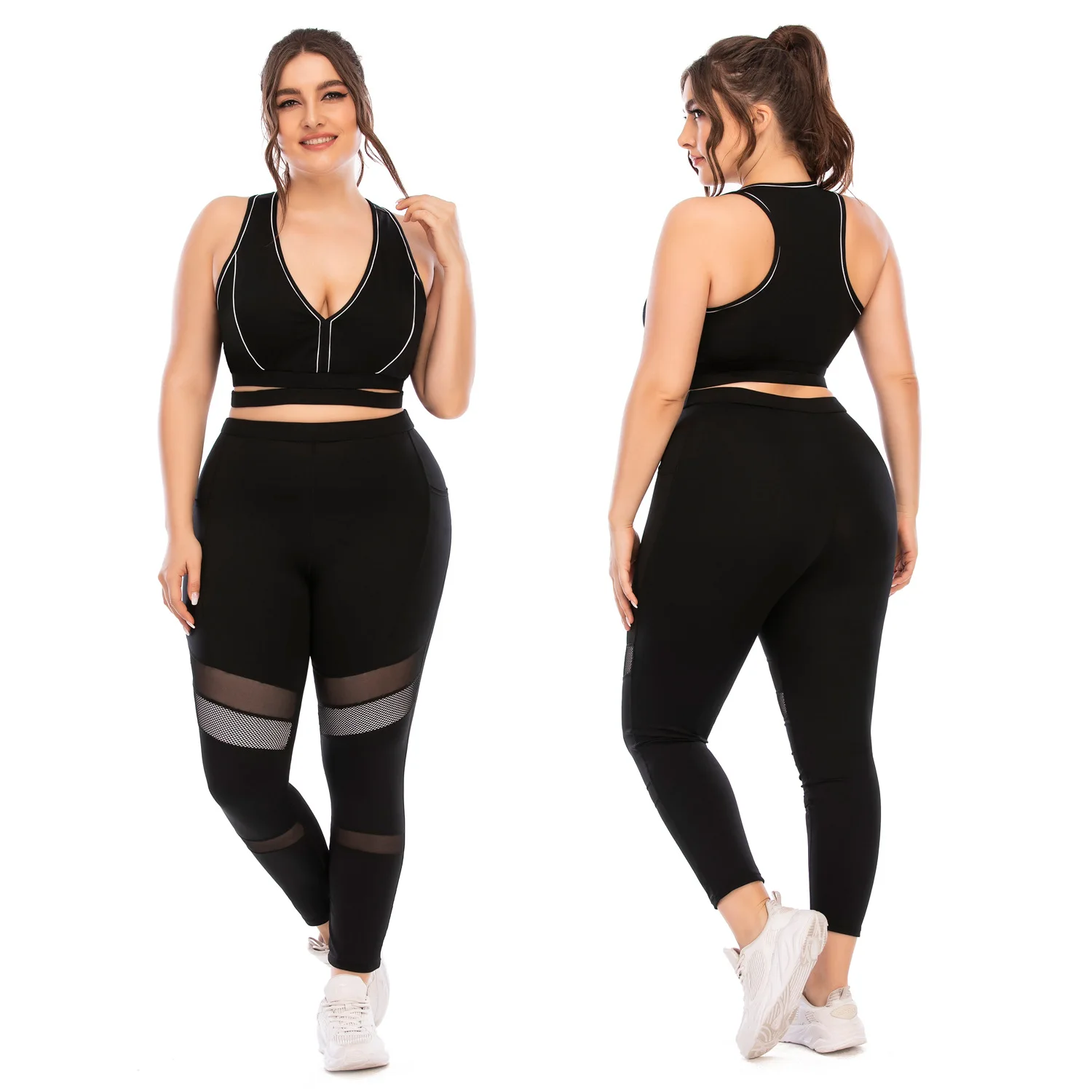 

Yoga Set Women Gym Clothes Workout Clothing Suit Plus Size Yoga Wear Leggings Sports Bra Two Piece Set Running Jogging Sports, As pictures