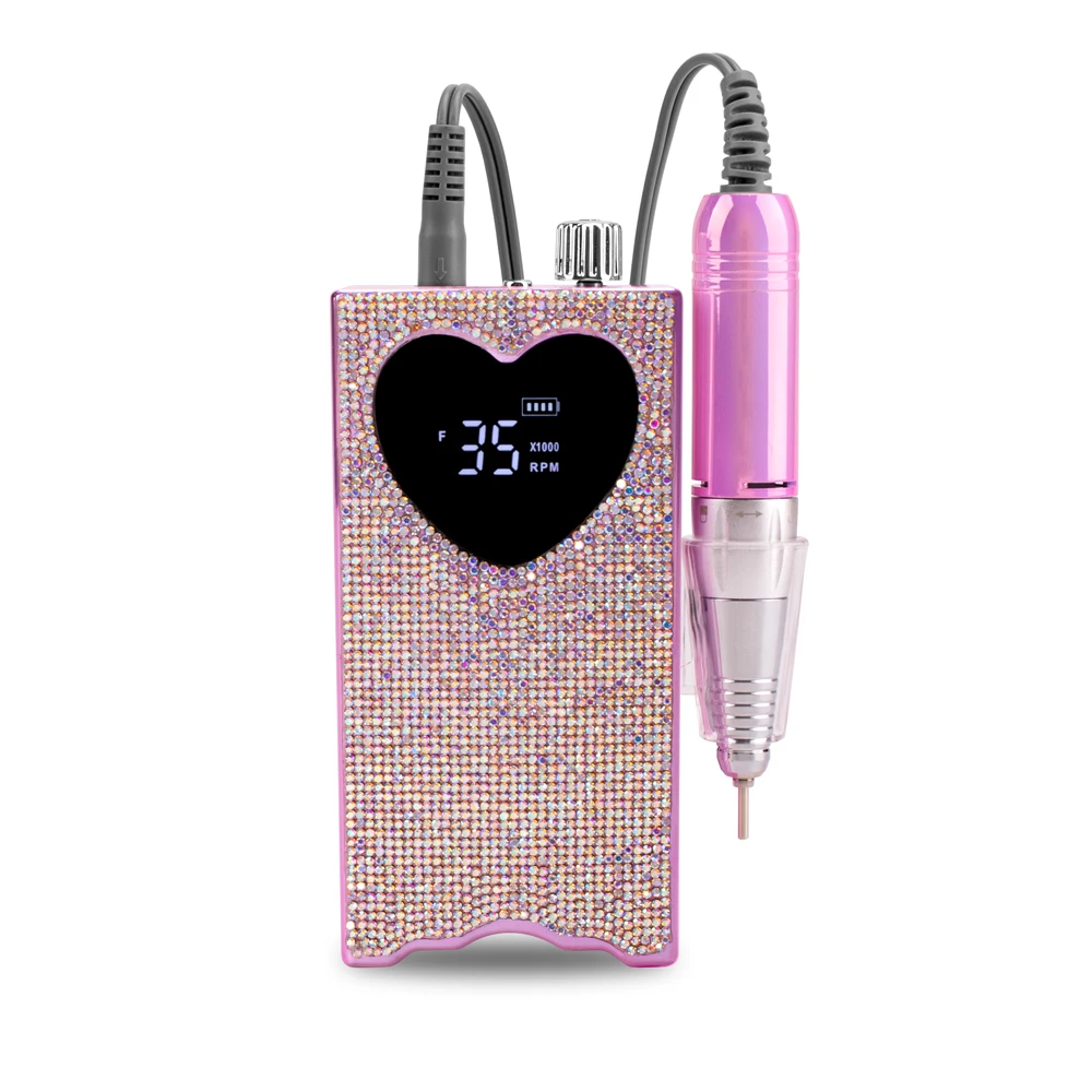 

New Beautiful Shiny Rhinestones Nail Drill E-file Machine in Cordless Rechargeable 35000 RPM with Private Logo