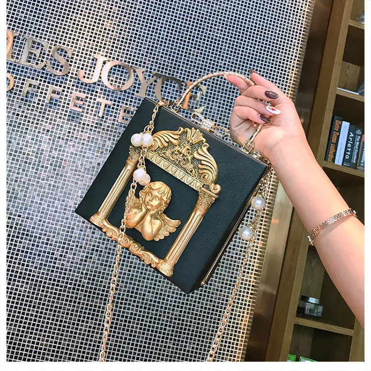 

Handbags For Women Luxury Angel Embossed Chain Box Baroque Style Chains Messenger Bags Rhinestone Shoulder Bag for Party