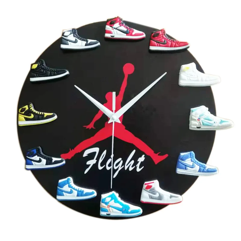 

2021 new 12 inch Basketball shoe wall clocks DIY Mini sneaker model Flight AJ jordan 12 Modern wall watch home decorative