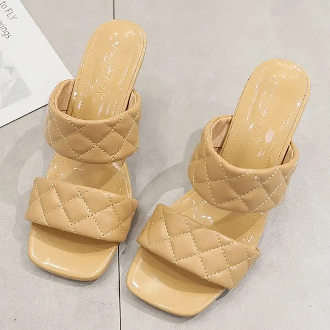 

Latest Fashion high heels slippers for women Open Toe PU leather women sandals and slippers 2020, Picture color