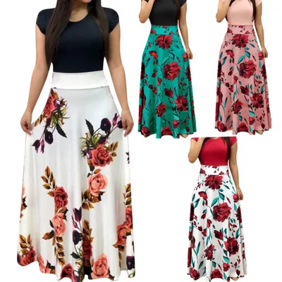 

Spring Autumn For Women Dress 2020 Casual Long Sleeve O-neck Tunic Patchwork Dresses Fashion Vintage Print Maxi Dress Vestidos