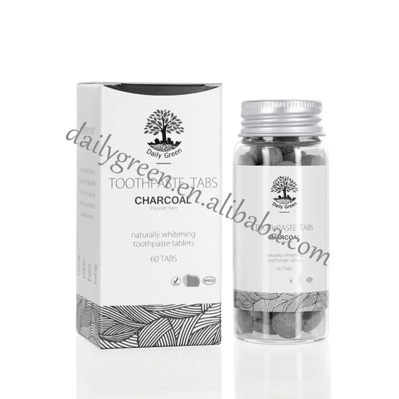 

Teeth Whitening Activated Charcoal Toothpaste Tablets With Glass Jar