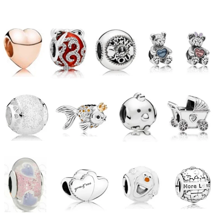 

2021 NEW 100% 925 Sterling Silver Charms Bead Bear Fish Tigon Fit Bracelets Glass beads DIY bracelet The factory wholesale