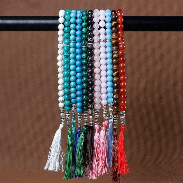 

10mm Natural Stone Turquoises Rosary Beads Tassel Pendant 33 Prayer Beads Islamic Muslim Tasbih Allah Mohammed Bracelets