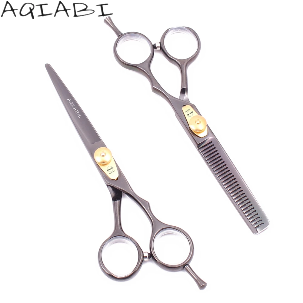 

Barber Scissors 5.5'' 6" AQIABI JP Steel Hair Cutting Shears Thinning Shrars Hairdressing Scissors Finger Rest A1020N, Black