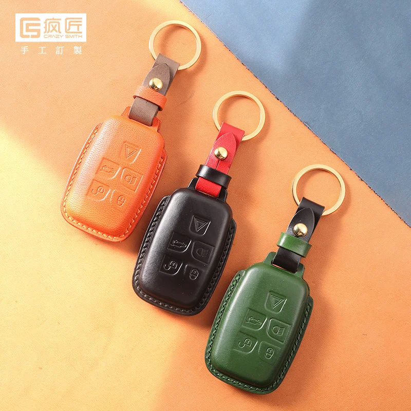 

Crazy Smith 2021 NEW Fashion Handmade Gull Grain Genuine Leather Smart Car Key Case Cover for Land Rover, 17 color available