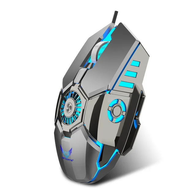

RGB 7 Buttons 6400 DPI Wired Gaming Mouse USB Computer Mouse Gamer Mice with Cooling Fan Gaming Mouse, Silver/black