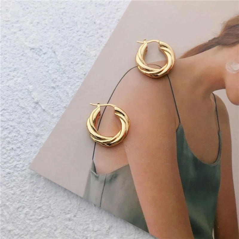 

18K Gold Plated Twisted Brass Hoop Earring Gold Jewelry Wholesale