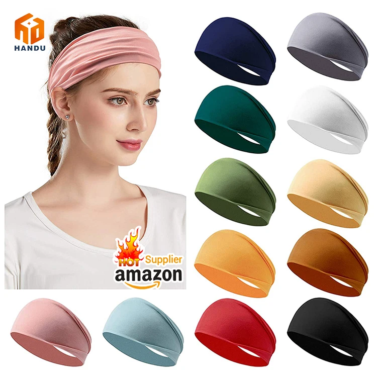 

Running fitness headband stretch polyester turban solid color headband yoga sweat band