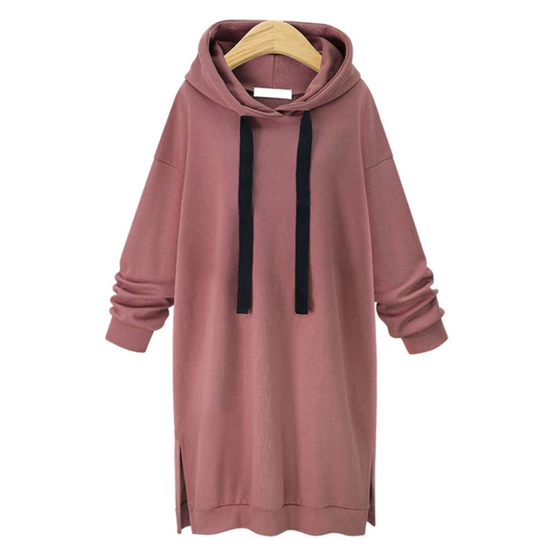 

2020 Autumn Winter Women Hoodies Casual Side Split Long Sleeve Slim Plus Thick Sweatshirt Pull Dress, Customized color