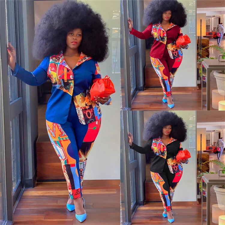 

J9139-new fashion vintage blazers ladies women two piece sets plus size women clothing