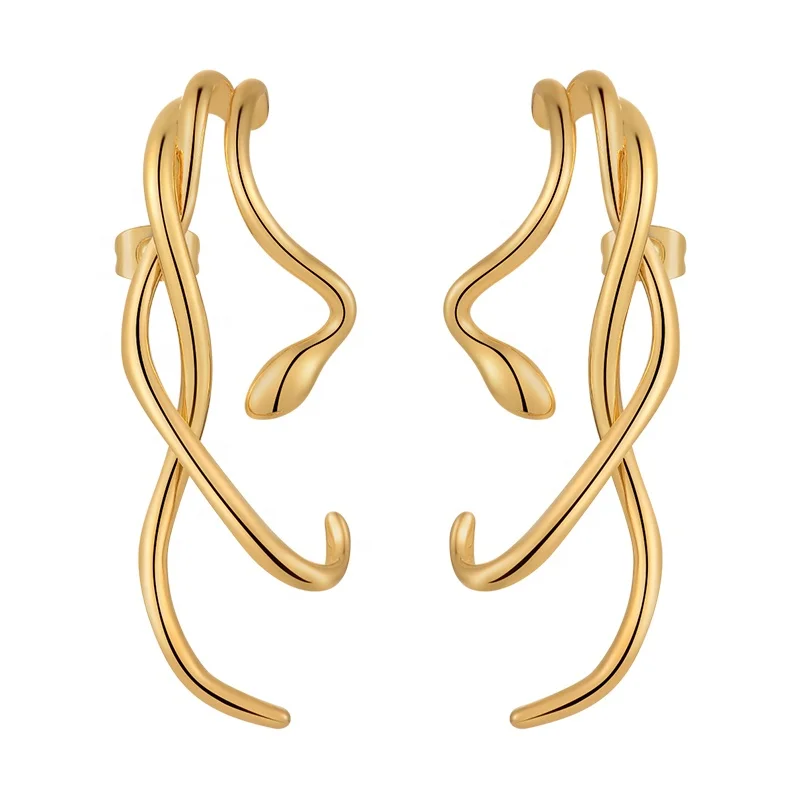 

Original Design 18K Gold Plated Brass Jewelry Curvy Snake Earings Animals Shape For Women Drop Earrings E221390