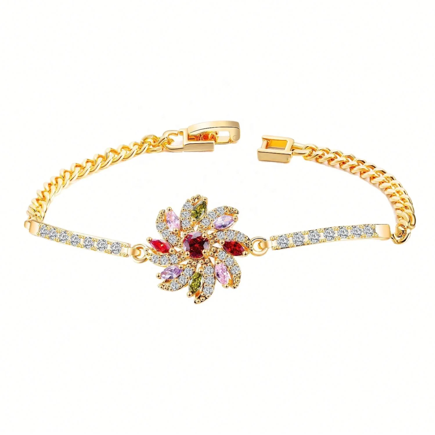 

Fancy Diamond Flower Women's Bracelet Gold Plated Fashion Bracelet