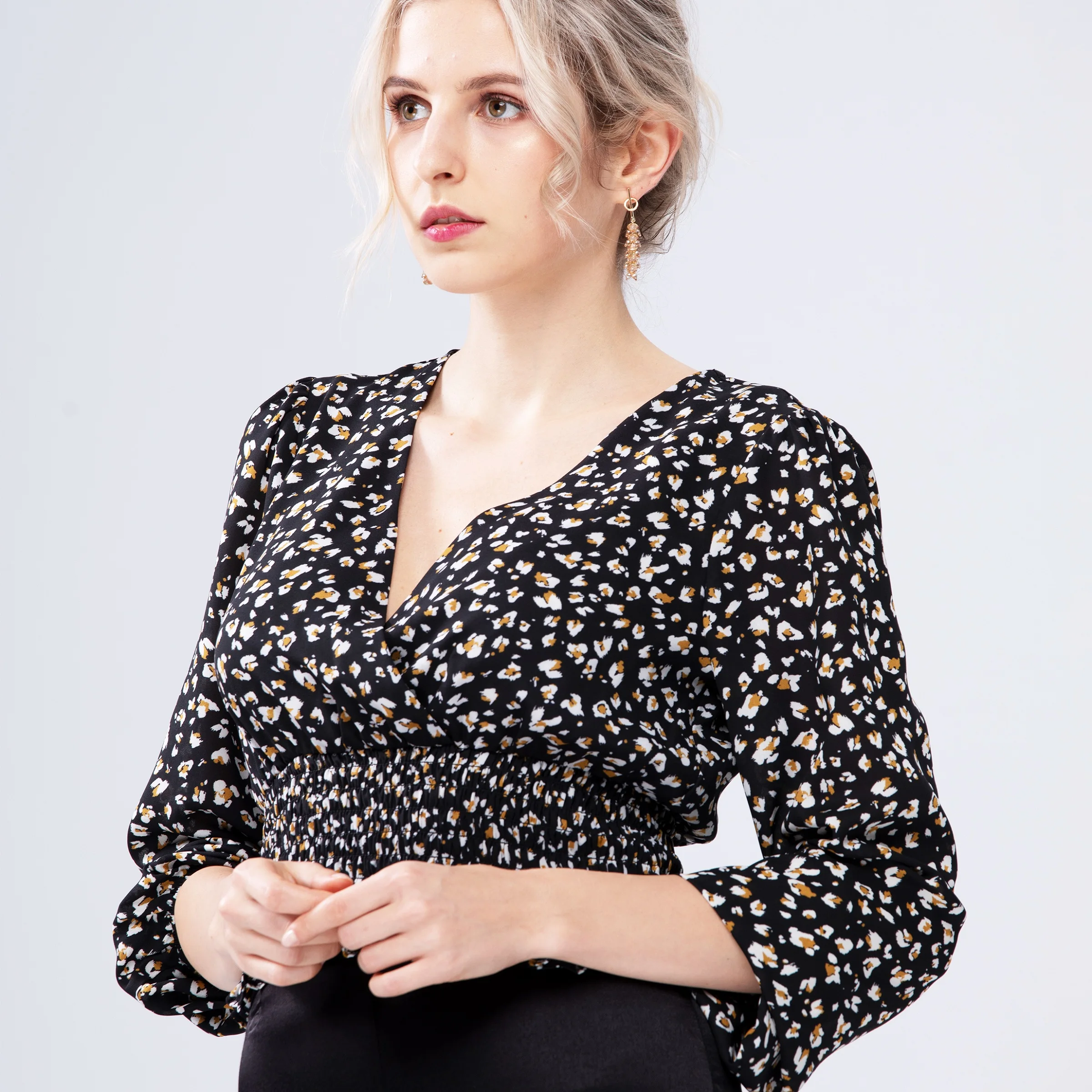 

Women Fashion Ladies Elegant Casual Spring Long Sleeve Chiffon V Neck Fall 2021 Women Clothes Crop Tops Blouses