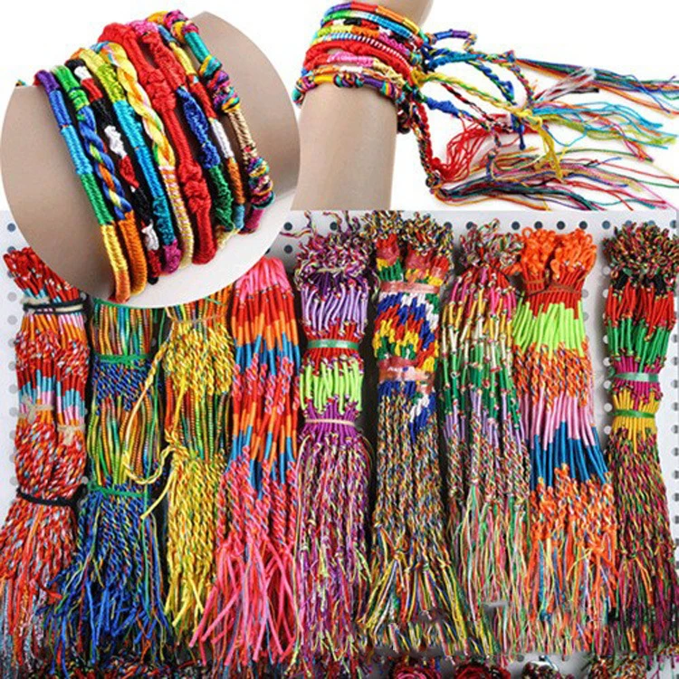 

Foreign trade hot selling pure hand-woven bracelet national style fashion mixed color line adjustable woven bracelets wholesale