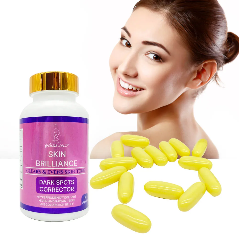 

Gluta Coco Glutathione Pills Skin Whitening Capsules Remove Dark Spots Clear Skin Tone More Radiant Skin Vegetable Capsules, Yellow
