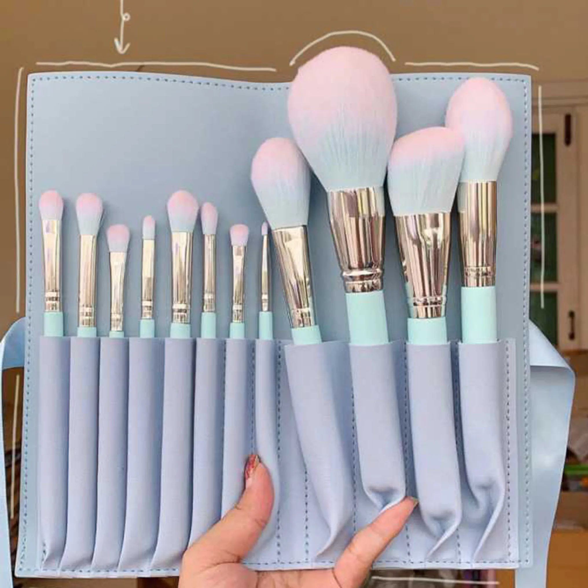 

12pcs blue makeup brush set 2020 hot selling products blue synthetic hair make up brush set maquiagem brochas